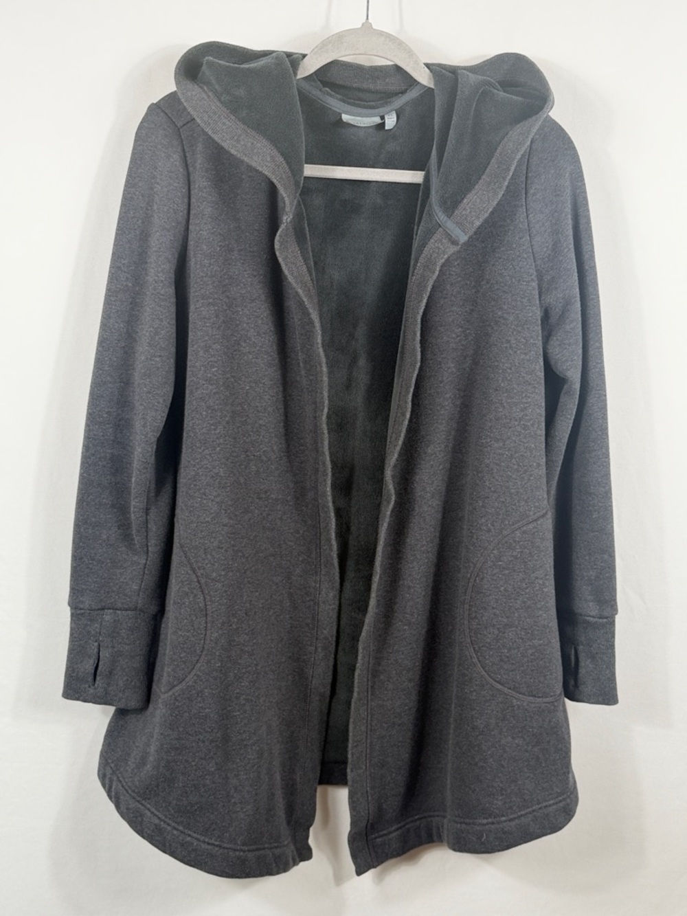 Athleta‎ Kozy Karma Wrap Charcoal Gray Hooded Open-Front Cardigan. Oversized XS
